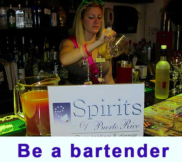 Tourist preparing her rum cocktail during Puerto Rico rum tour