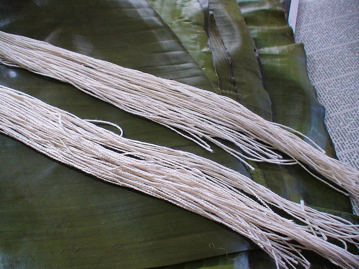 Kitchen twine on top of banana leaf