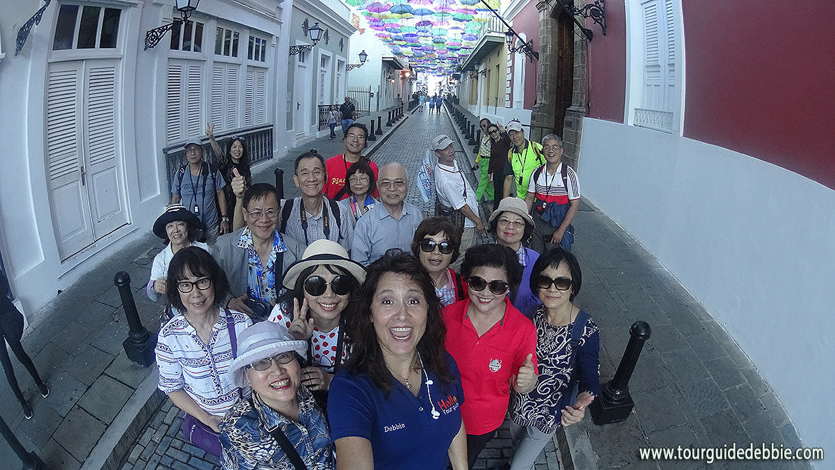 Tour guide guiding cruise passengers in Old San Juan, Puerto Rico